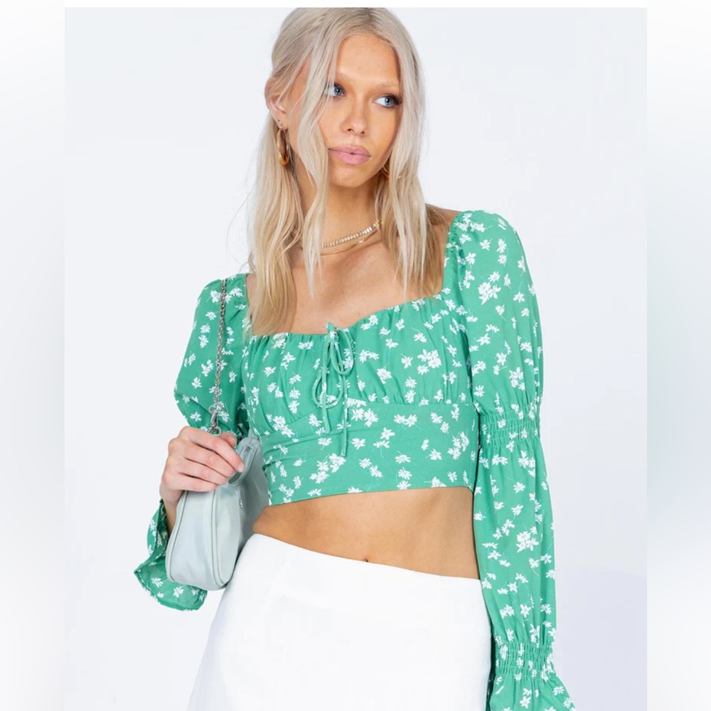 Princess Polly Rylee Long Sleeve Top Green Floral